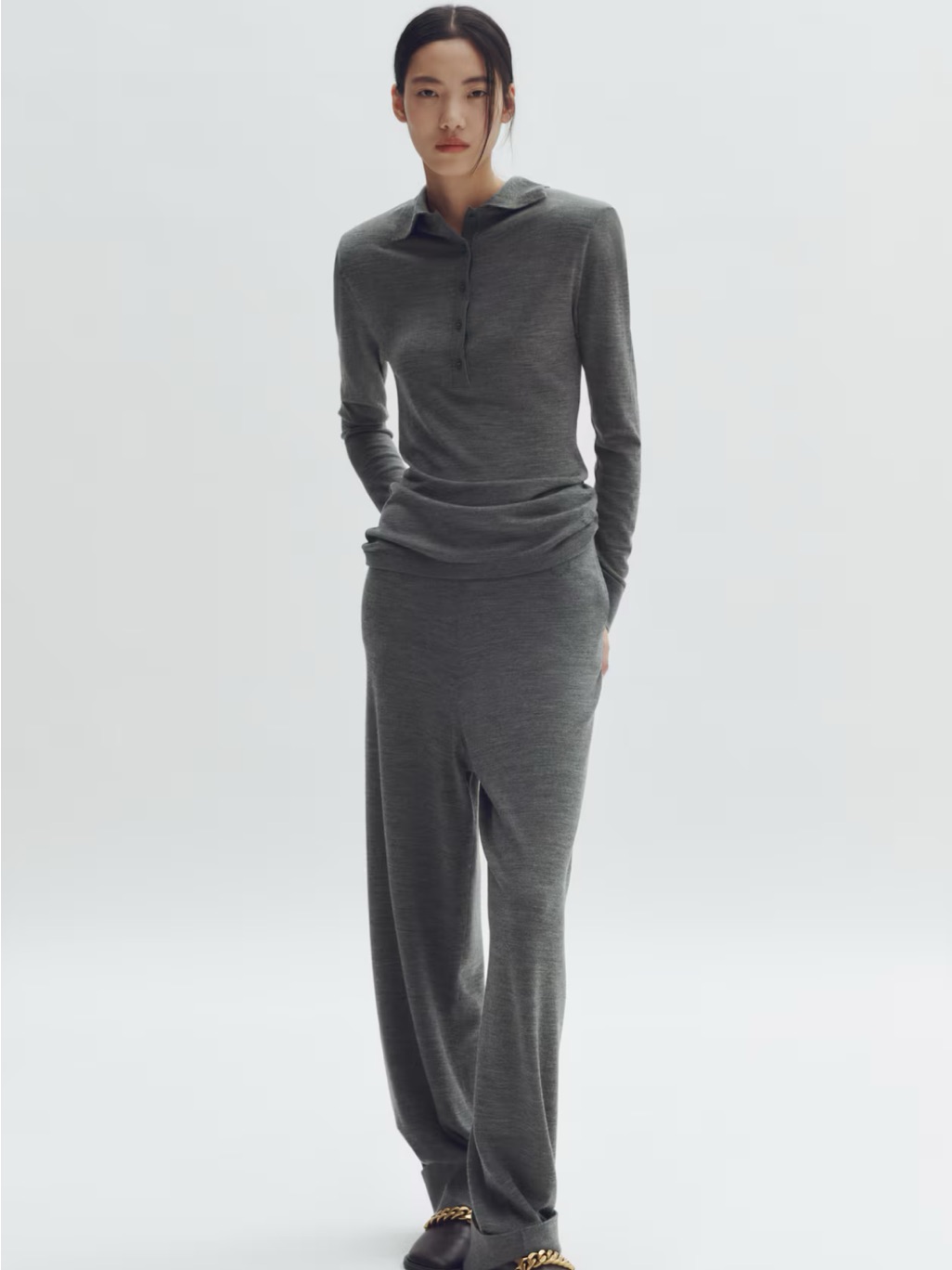 Gray Knit Polo Top & Wide-Leg Knit Pants Set Stella Mccartney X H&M